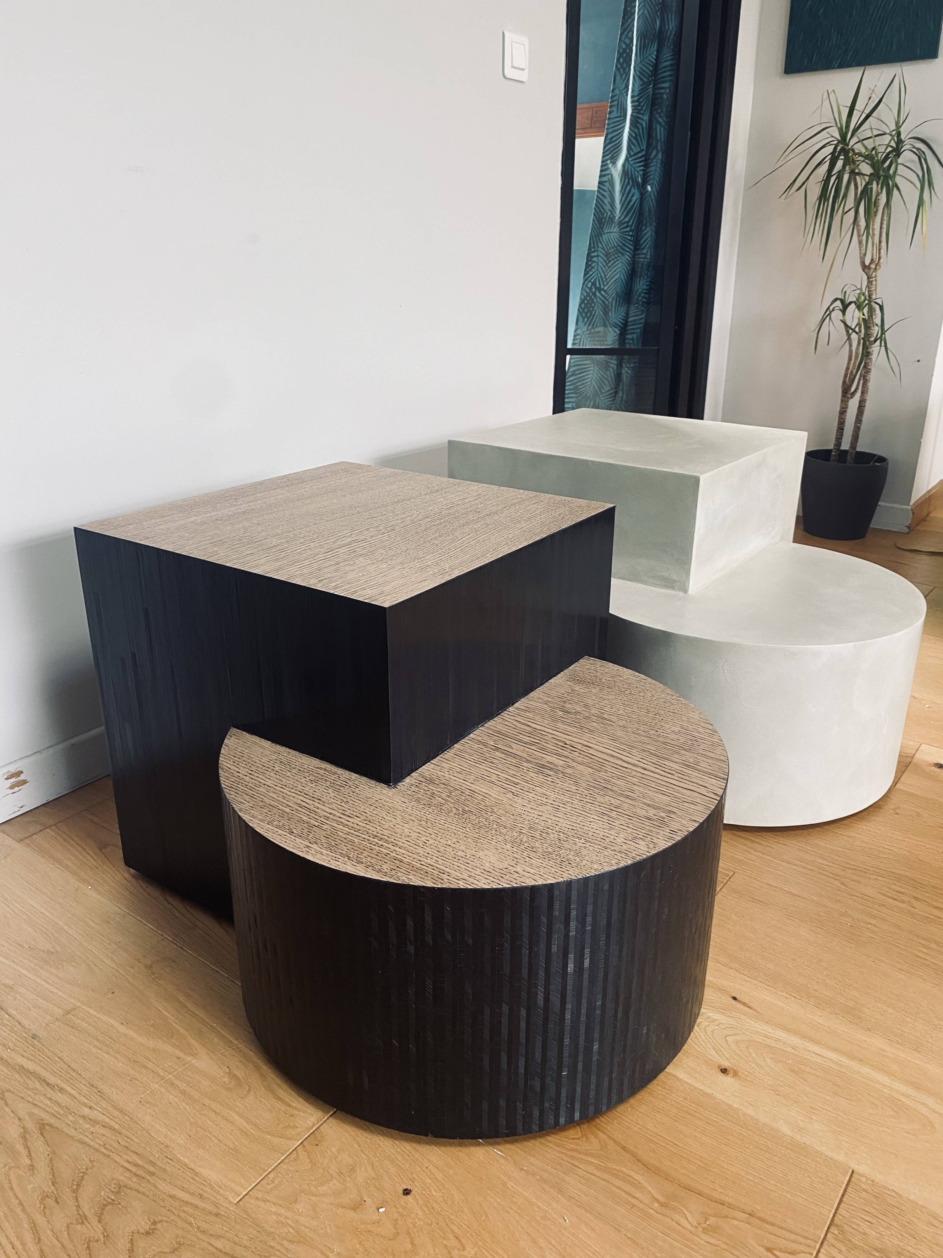 Oak coffee table with black straw.