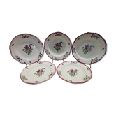 Set de 5 assiettes creuse ancienne en faïence de Gien motif "lorraine"