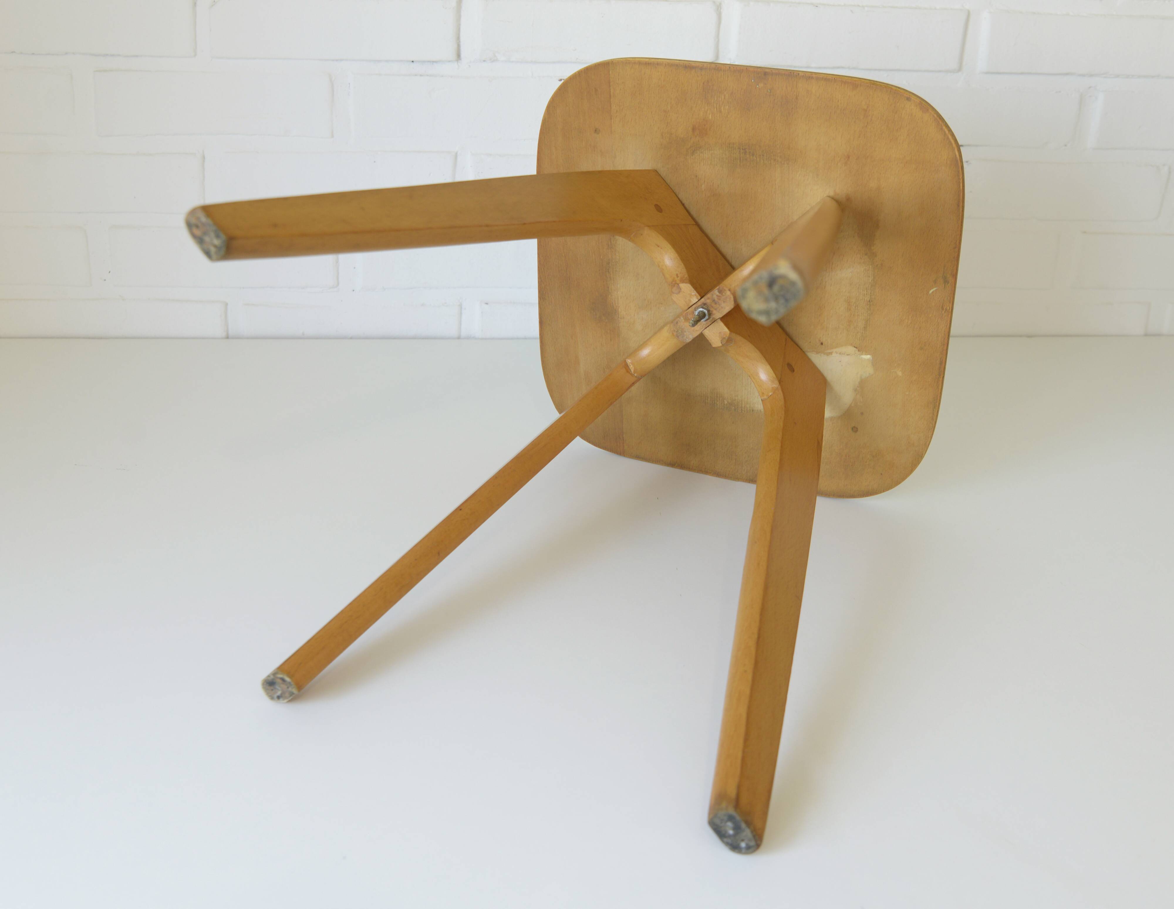 Vintage kitchen wooden stool mid-century modern side table 1950s