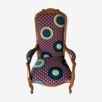 Fauteuil voltaire vintage retapissé en wax