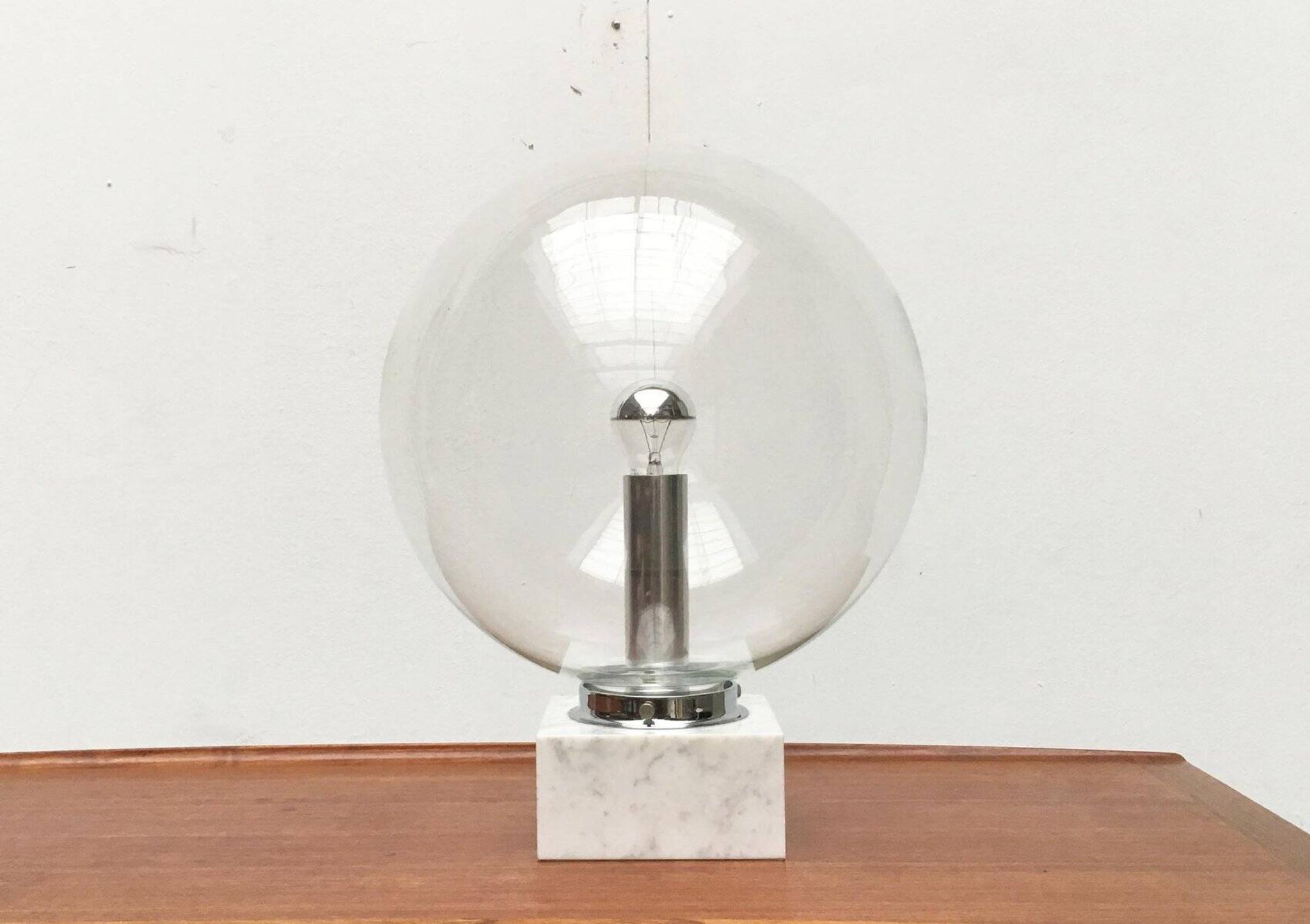 Mid-century glass and marble table lamp 3480 by Erco, 1960s.