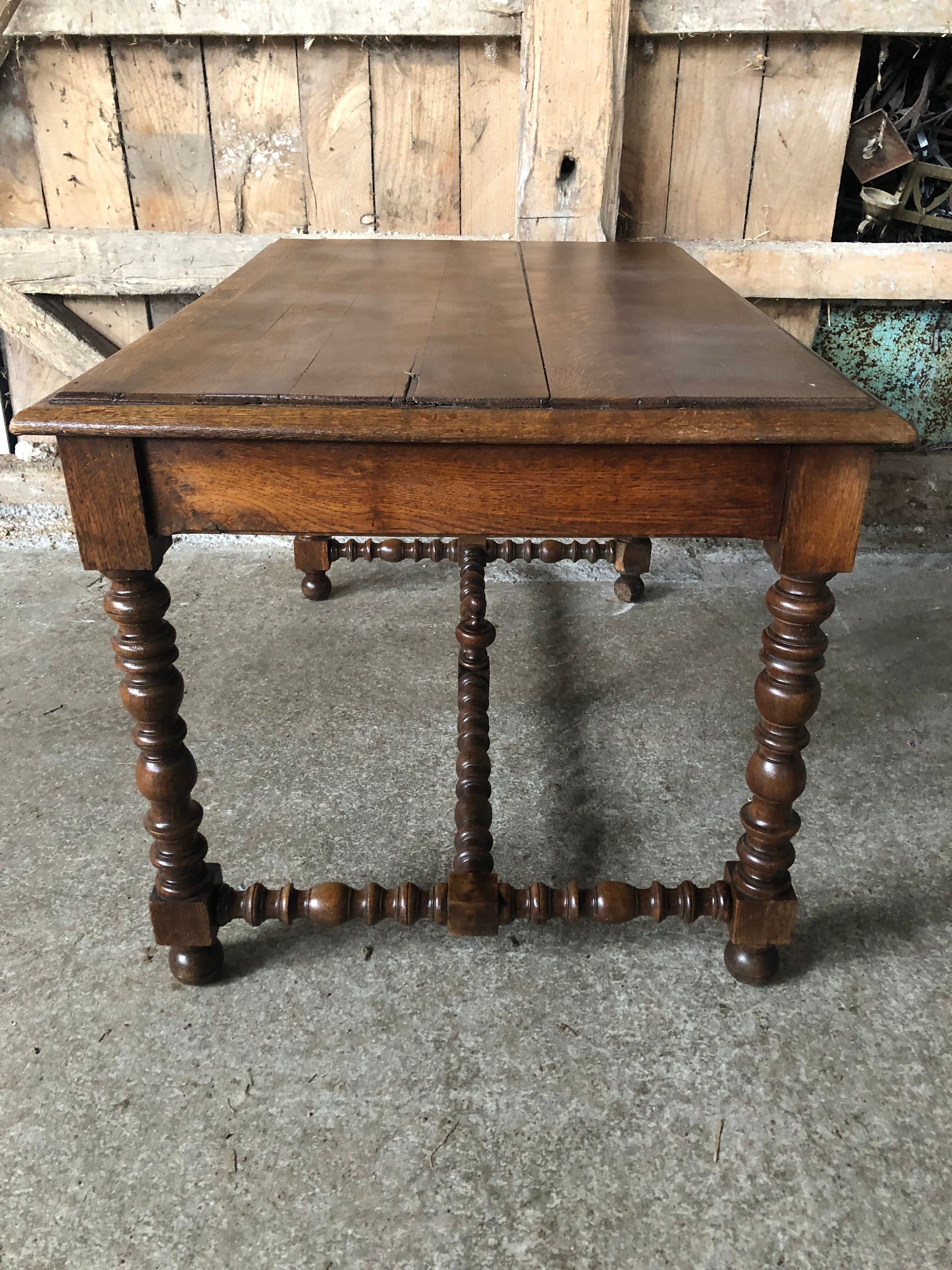 Old desk style henri ii table + drawer wood turned vintage