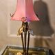 Wrought iron lamp from 1920 to 30, with gold patina with pretty pink tulip 39x16