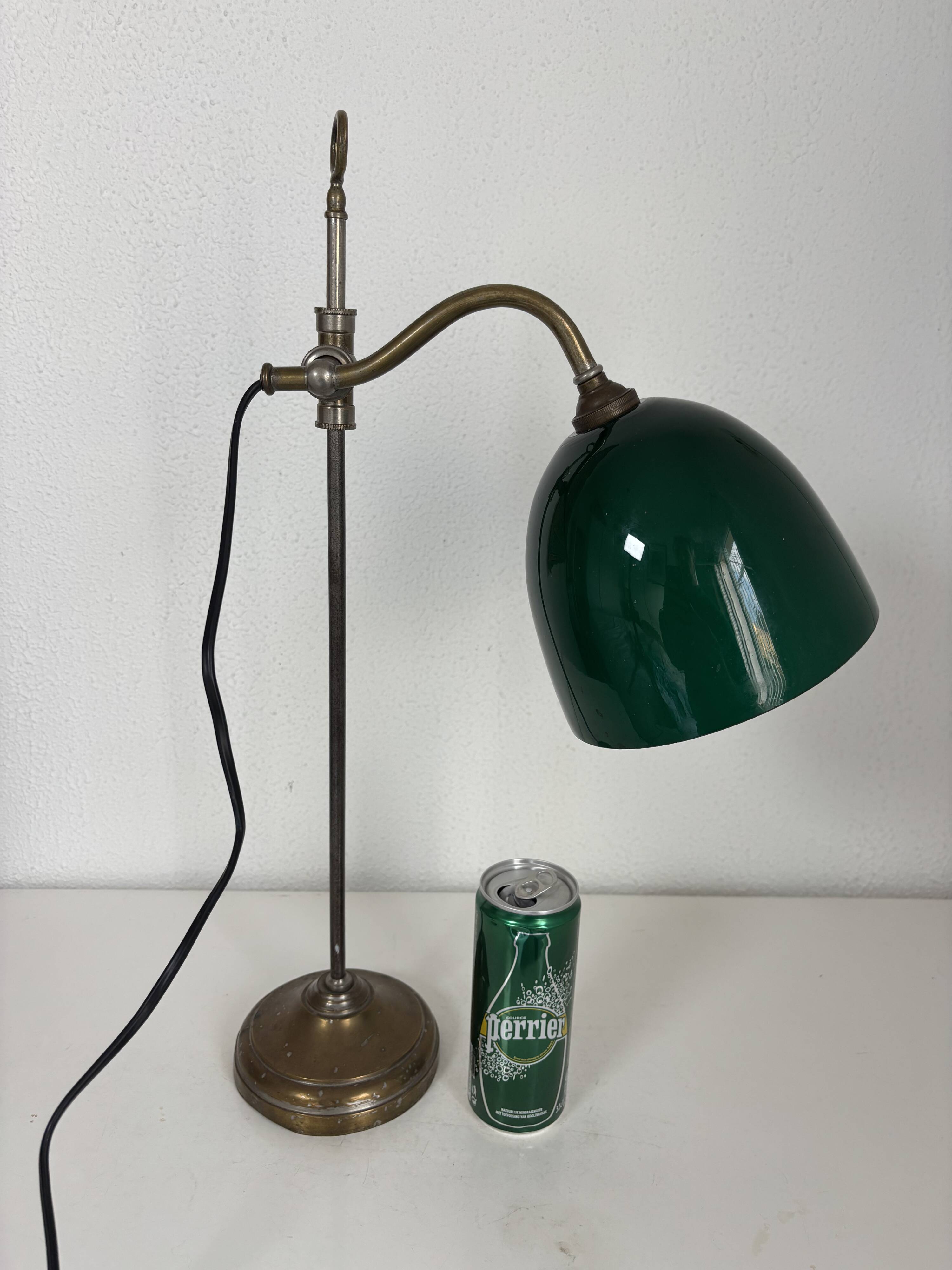 Vintage 1920s desk lamp in nickel-plated brass, celadon - 52 cm