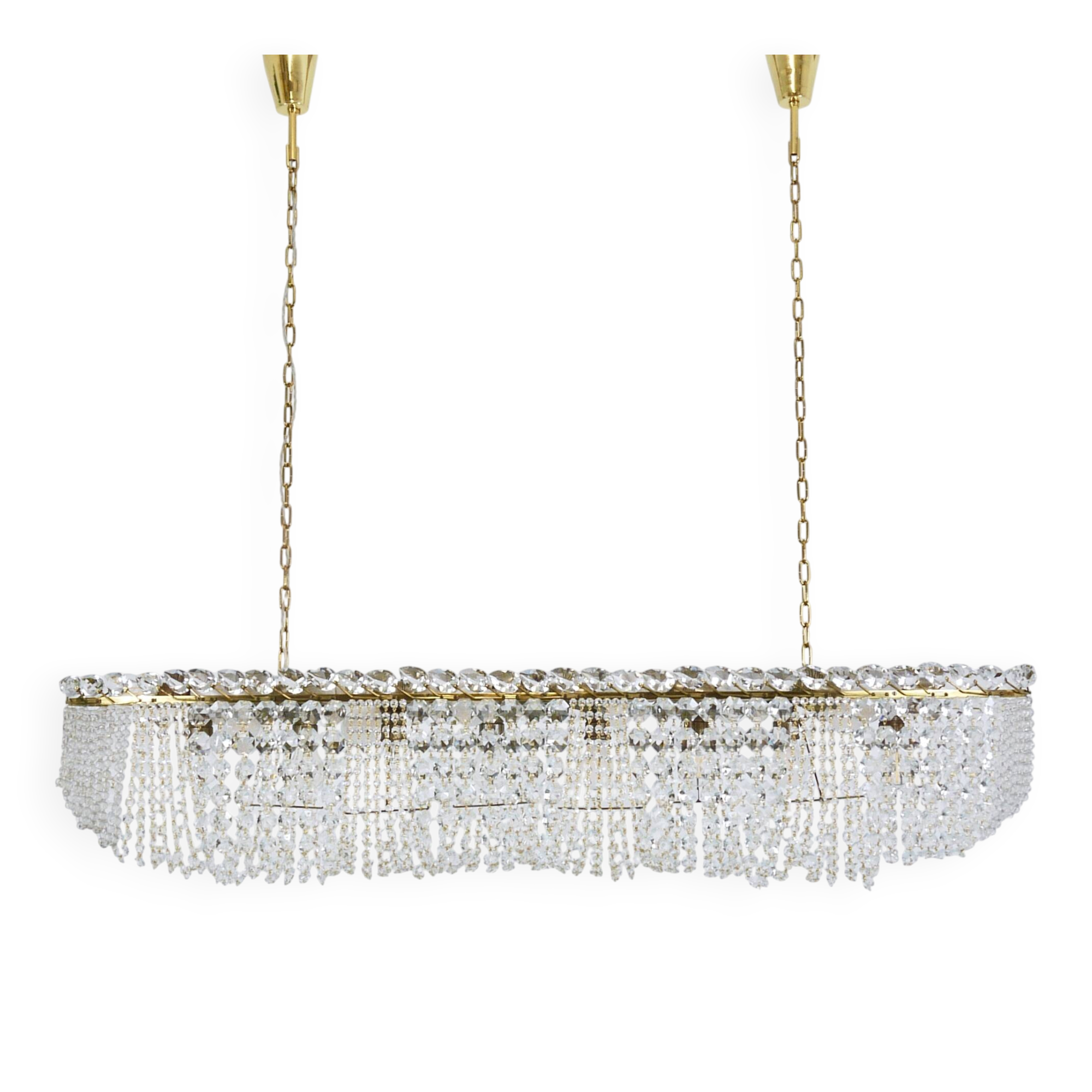 J.T. Kalmar Josef Frank 58" Zeppelin Crystal and Brass Chandelier, Vienna, 1950s