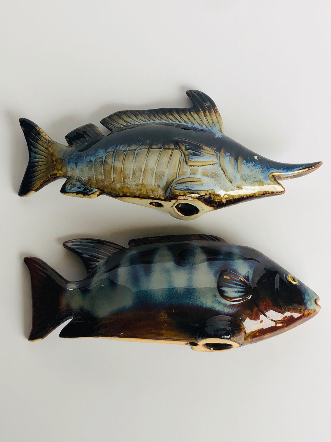 2 fish in glazed ceramic vintage