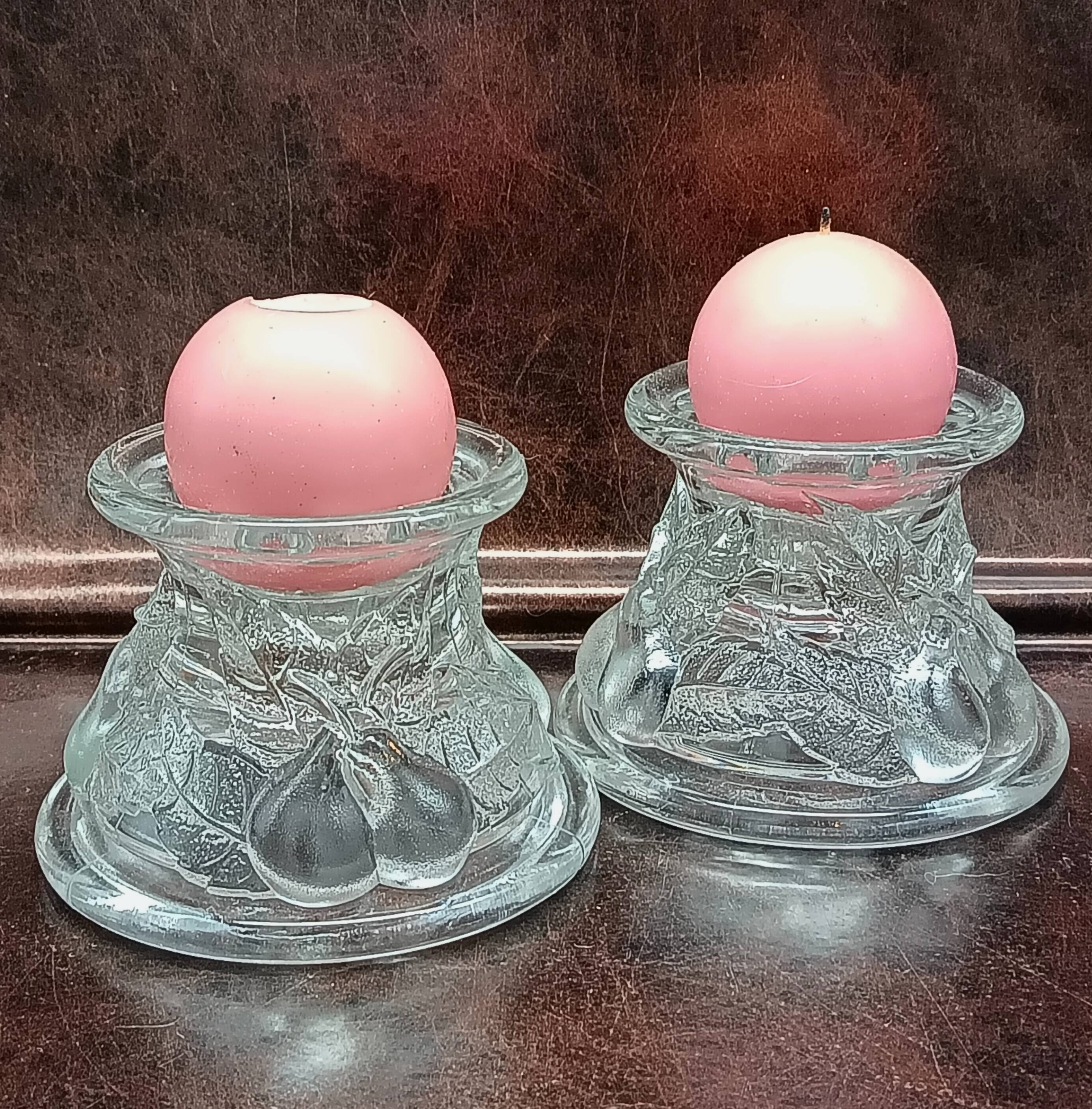 Pair of vintage clear glass double-function candlesticks, candle holders