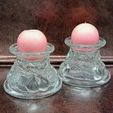 Pair of vintage clear glass double-function candlesticks, candle holders