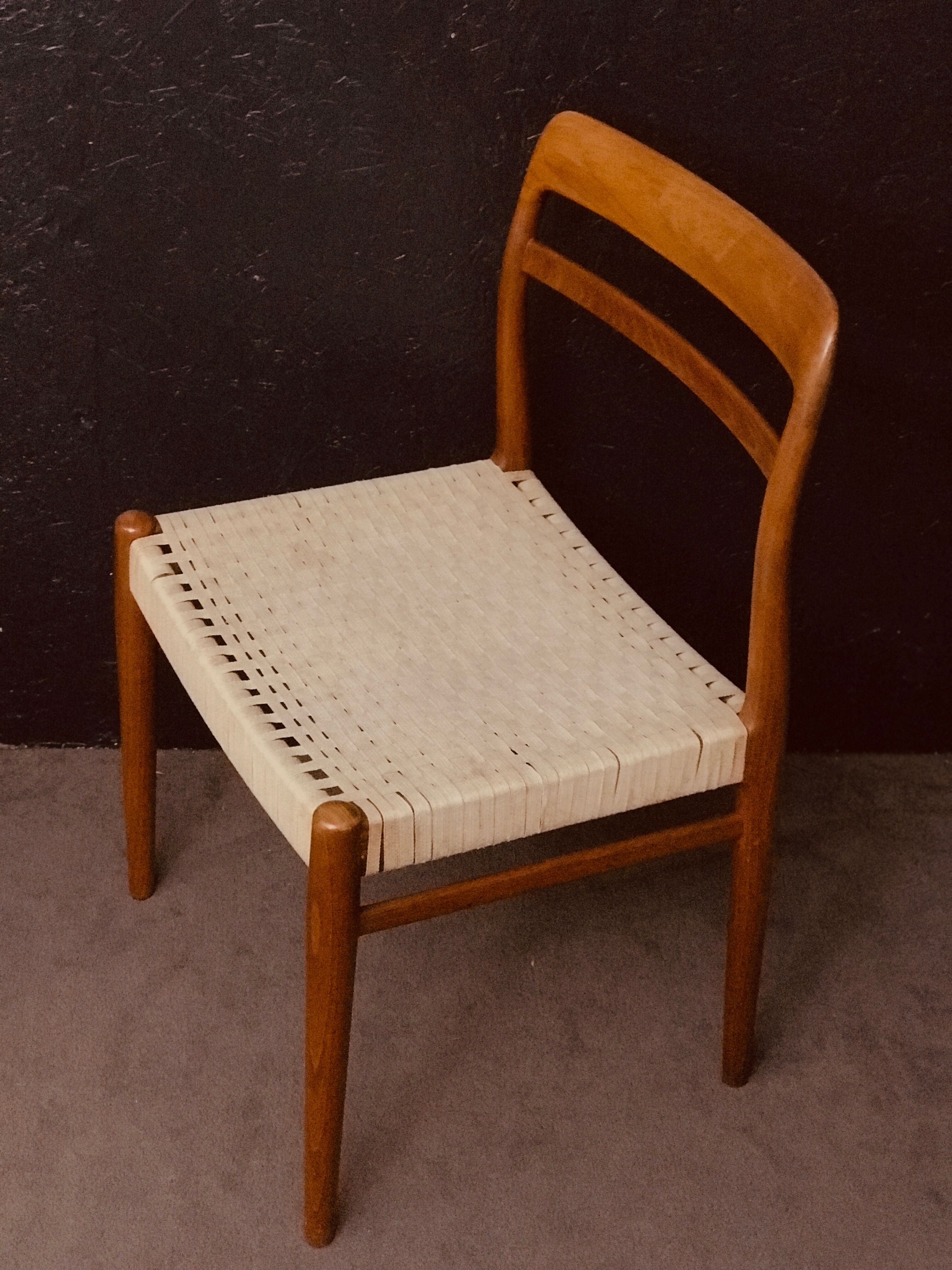 6 scandinavian teak dining chairs with papercord in natural colour from norway
