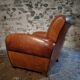 Fauteuil club français vintage en cuir, années 1940–1950 – fauteuil en cuir pleine fleur cognac