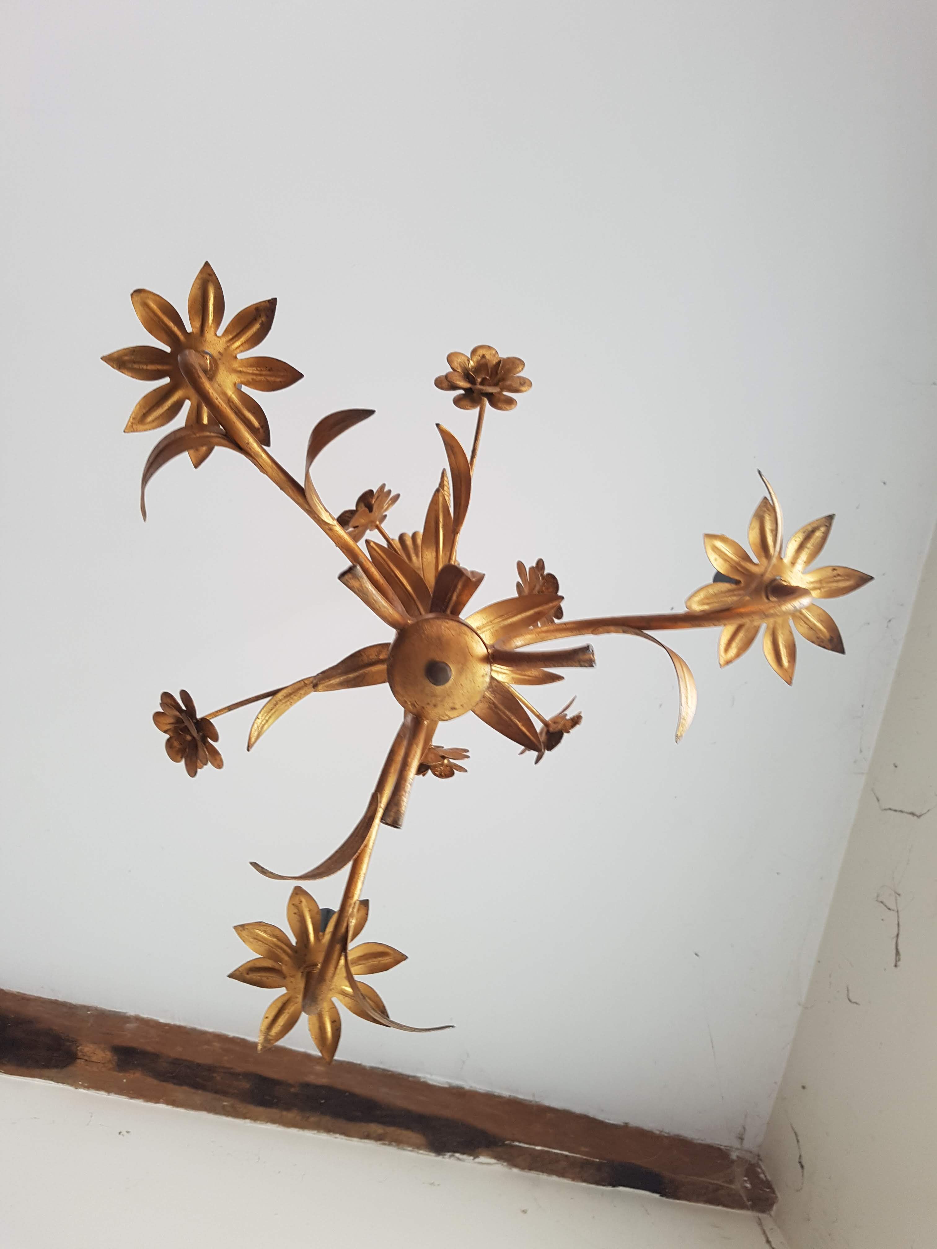 Gold metal chandelier with ear of wheat decor