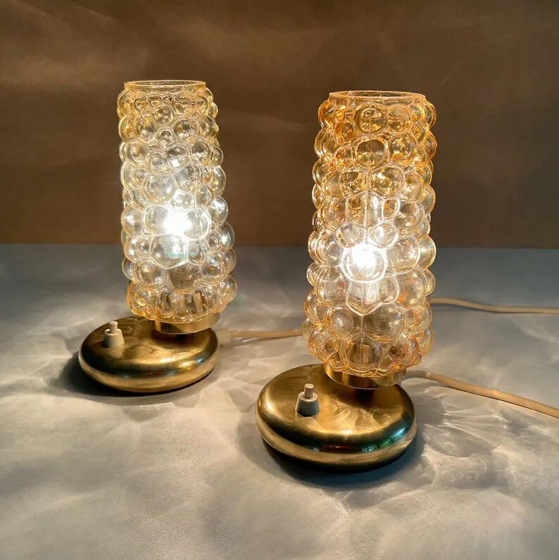 Pair Vintage  Lamps, Bedside, Bubble Glass