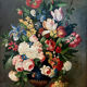 Vintage painting oil on canvas still life with flowers circa 1970