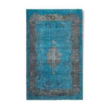 Handmade turkish 1970s 183 cm x 300 cm blue rug