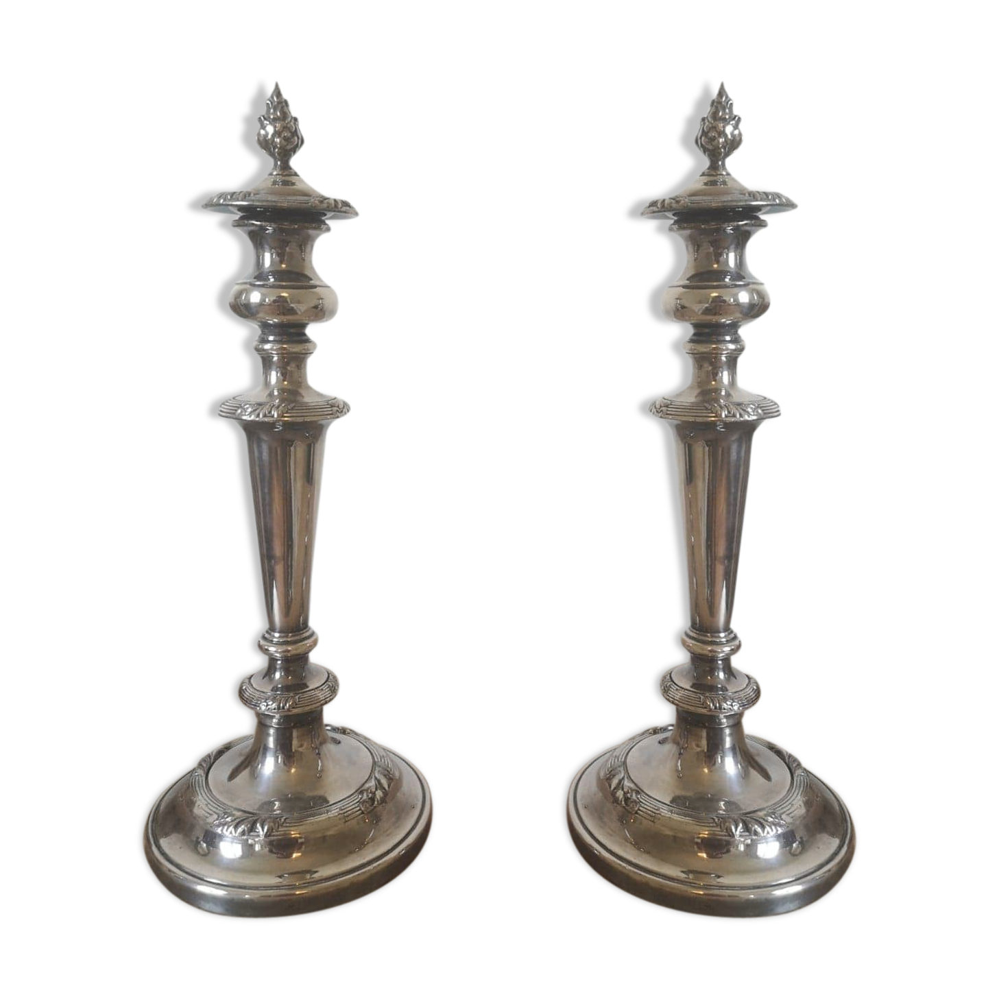 Pair of candlesticks- silver metal- around 1940