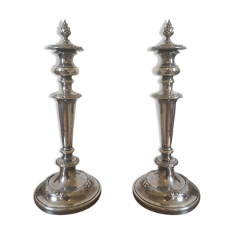 Pair of candlesticks- silver metal- around 1940