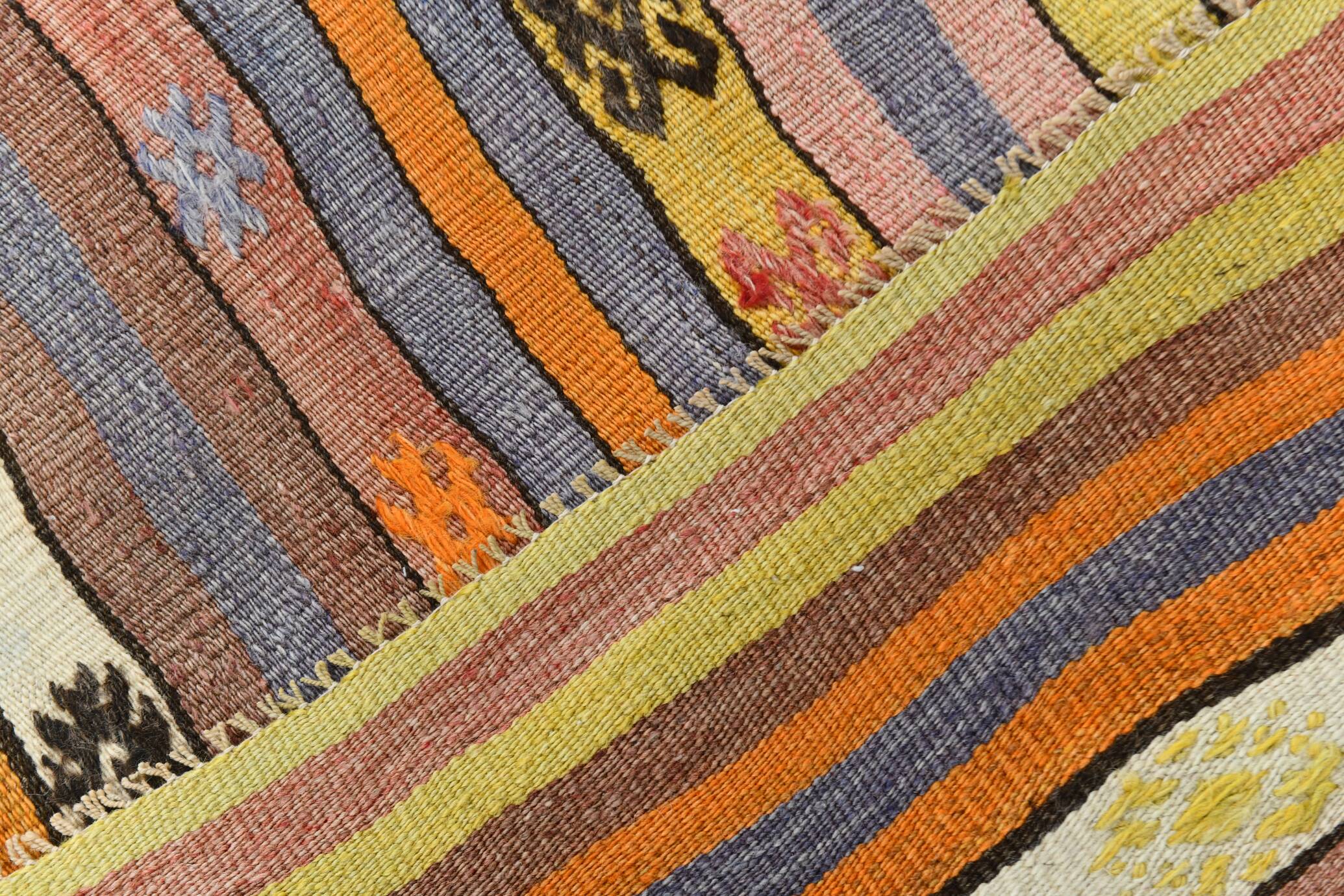 Kilim Vintage Anatolien Rayé – Tons Pastel Multicolores, Style Bohème