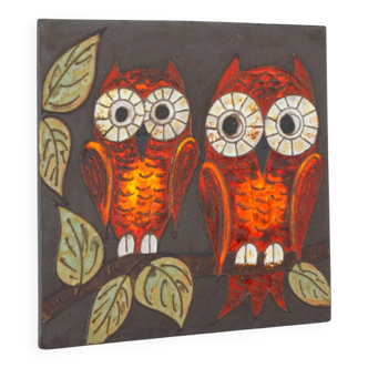 Wall decoration Owls in ceramic relief from the 60s / 70s