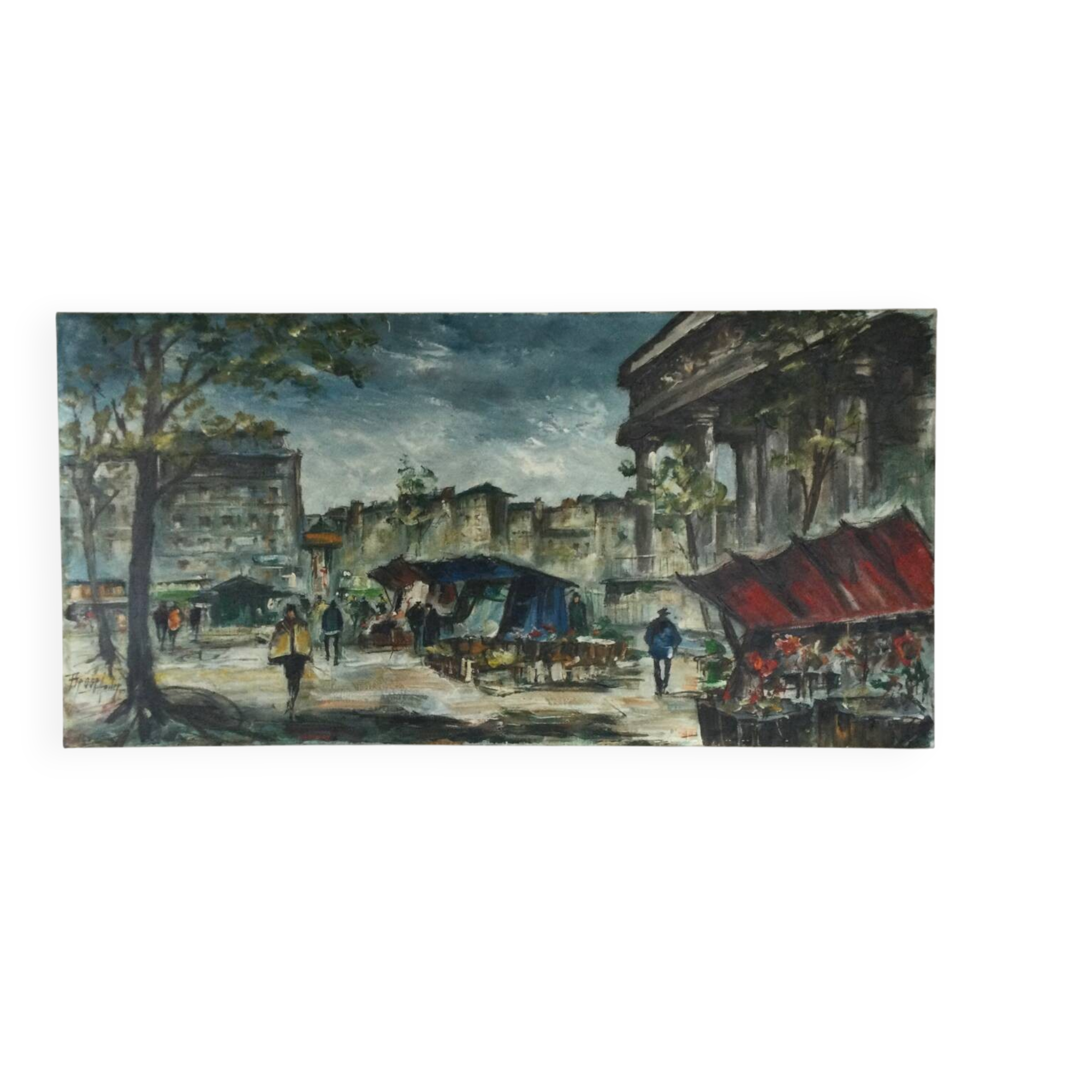 Oil on canvas The flower market of Madeleine, Paris