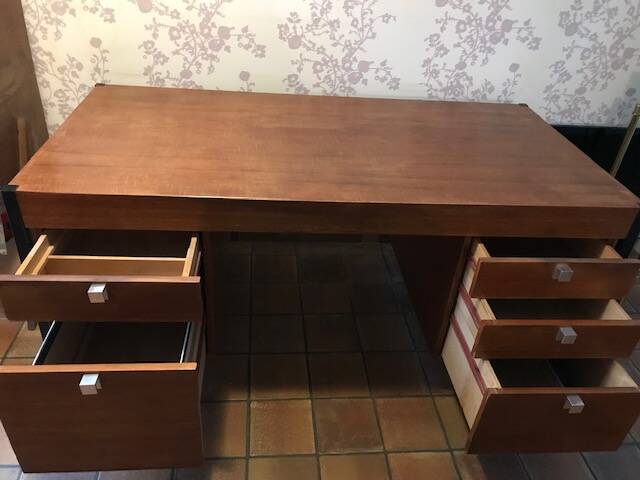 Pierre Paulin CM 223 desk, mahogany and chrome, Thonet edition, 1950