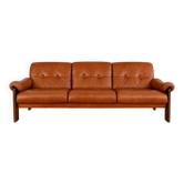 Vintage Swedish mid-century 3-person sofa in cognac leather, 1970s