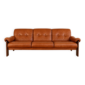 Vintage Swedish mid-century 3-person sofa in cognac leather, 1970s