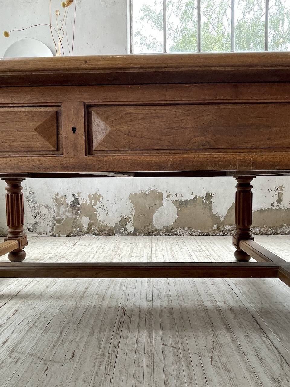 Solid walnut farmhouse castle table 1900 XXL