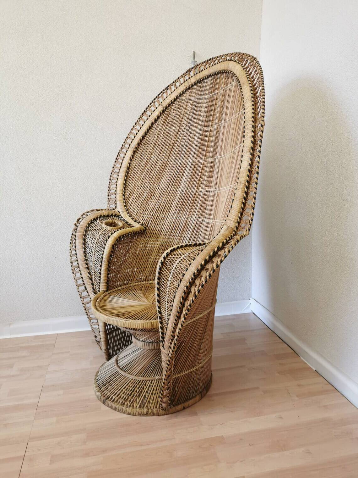 Vintage Peacock Cobra Chair / 1970s  King Rattan Chair in Emmanuelle Style