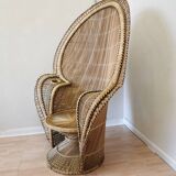 Fauteuil peacock, style Emmanuel en osier tressé, années 1970