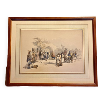 Old lithograph Fountain of the Virgin, Nazareth after David Roberts 20th century