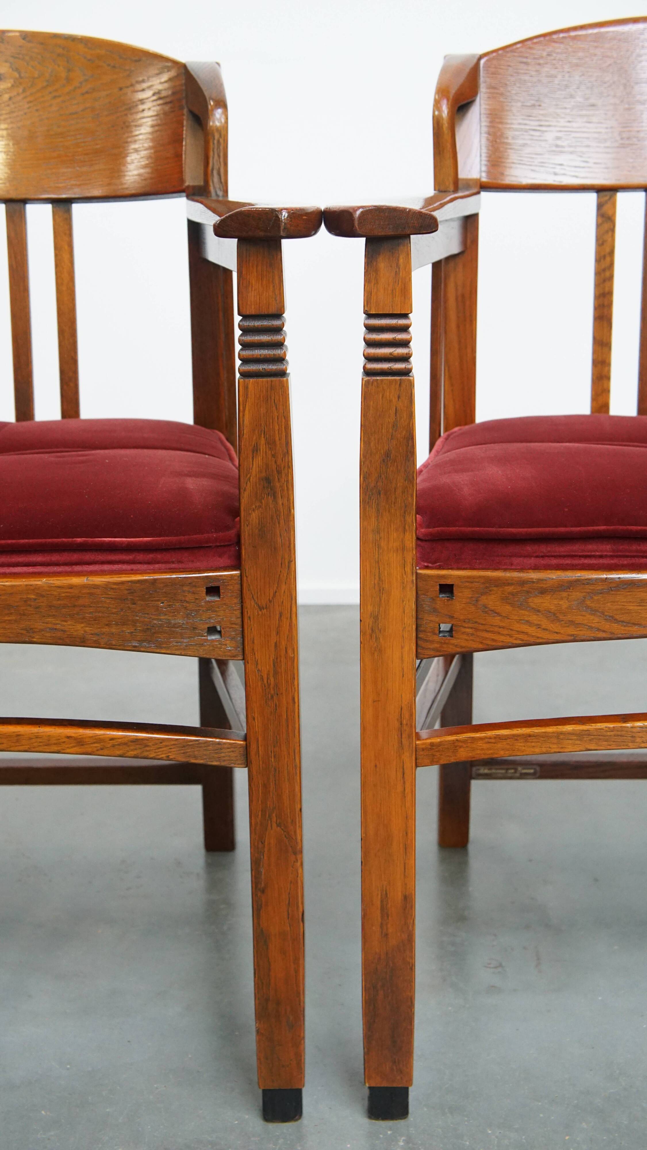 Ensemble de 4 chaises de salle à manger Art Nouveau / Jugendstil avec revêtement rouge