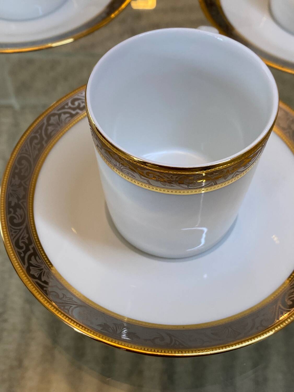 Trio of Limoges Sologne Porcelain Cups and Saucers