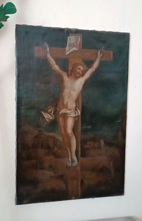 Ancient Oil on Canvas "Crucifixion", Italian School, 18th Century