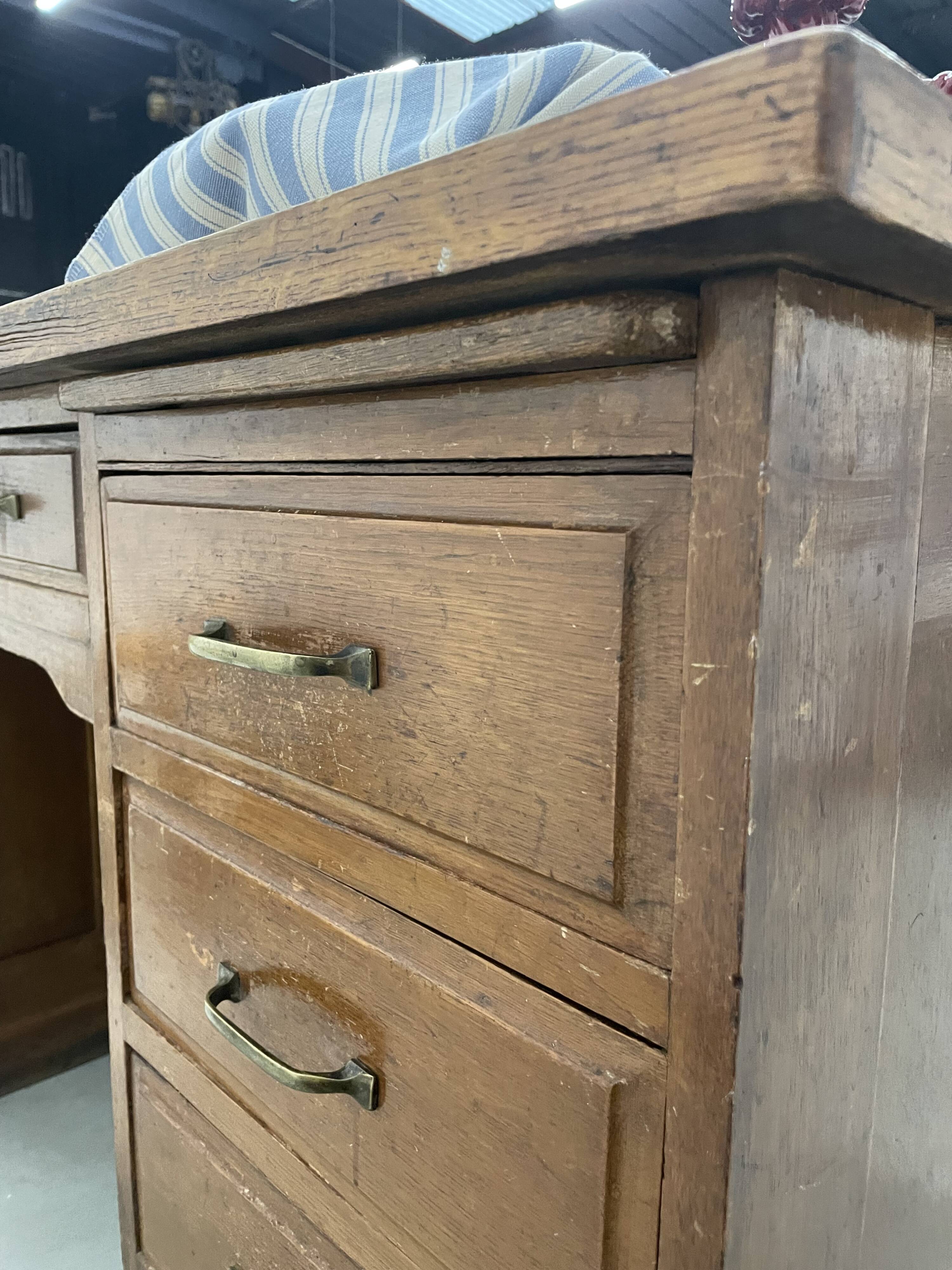 Oak and veneer counter or desk