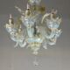 Petit Lustre Vénitien En Verre De Murano Bleu Opalescent Et Doré, 6 Bras De Lumière Vers 1950