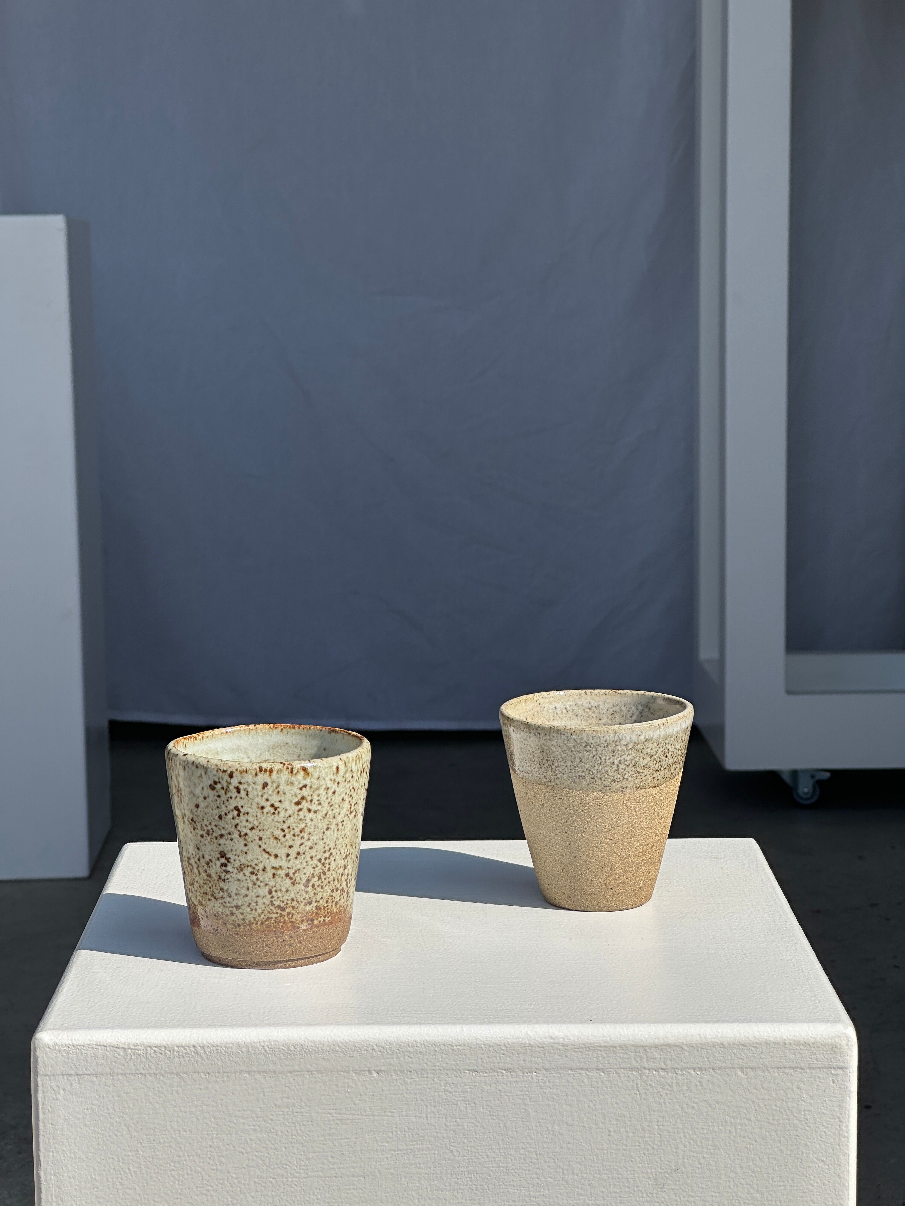 Set of 2 cups in Indonesian ceramic (brown & speckled glazed matte)