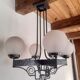 Chandelier 1930 art deco wrought iron and balls glass granite
