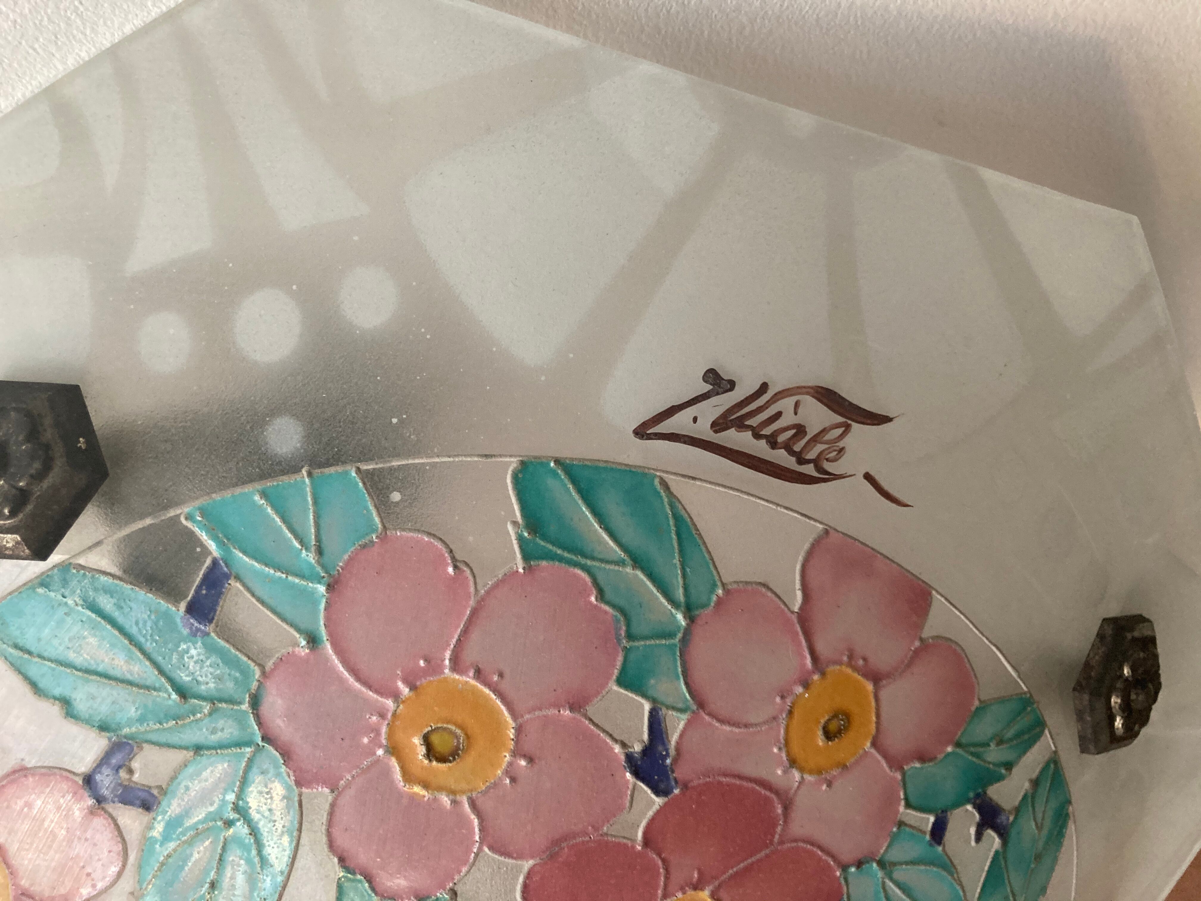 Art Deco enamelled glass ceiling light by J.Viale