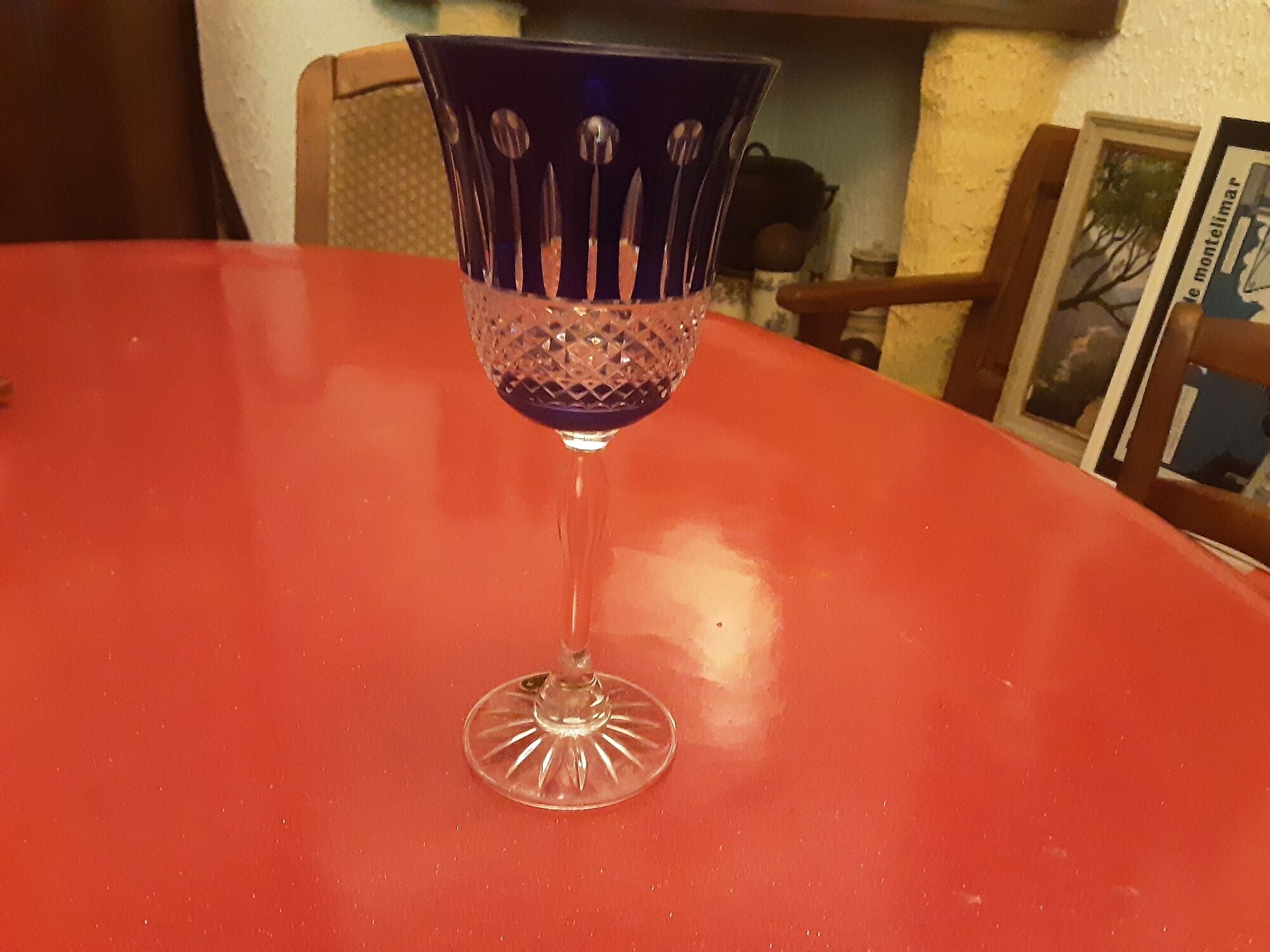 Crystal glass size color blue crystallerie of lorraine