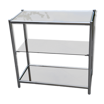 Console/shelf on stand in chromed steel and smoked glass
