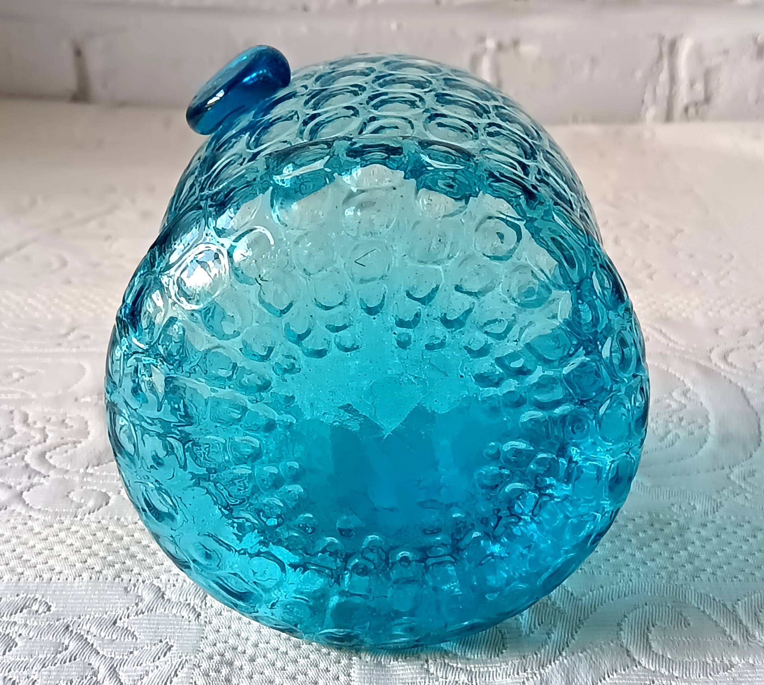 Ice bucket optical turquoise glass, vintage crystal