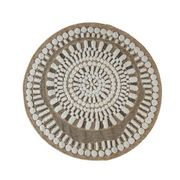 Tapis rond en jute à motifs en relief blanc