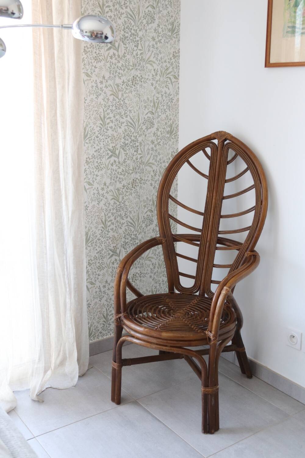 Fauteuil feuille bambou et rotin 1970 vintage