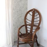 Vintage 1970s bamboo and rattan leaf armchair
