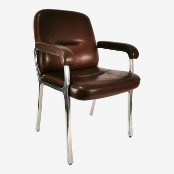 Chaise de bureau en cuir moderniste, allemagne, années 1970