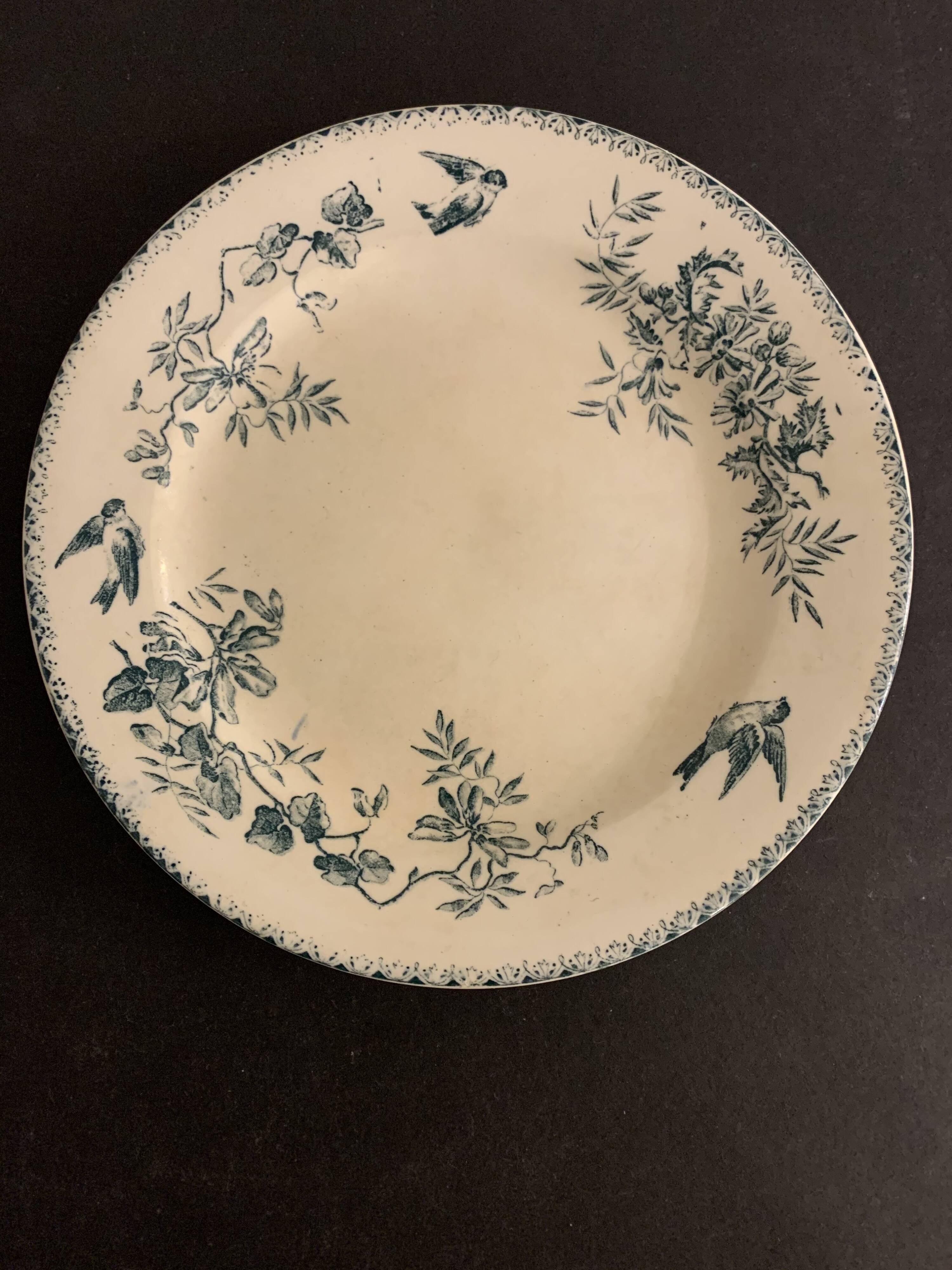 6 old blue flat plates La Samaritane Terre de Fer