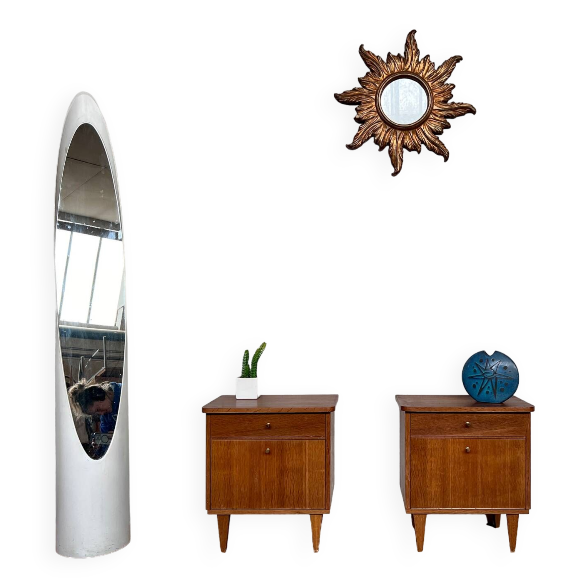 Pair of vintage oak bedside tables, 1960s