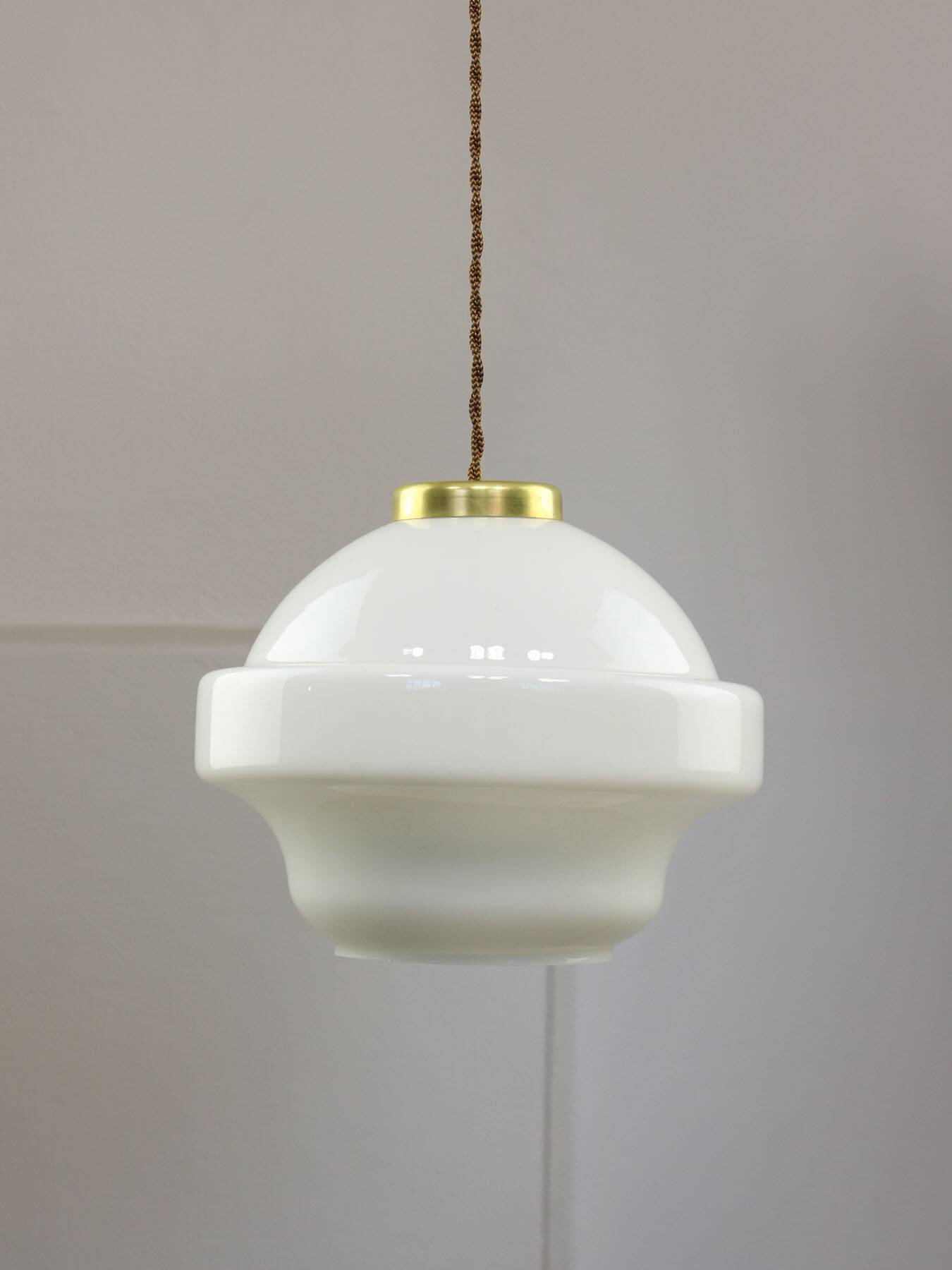Mid-Century Italian Opaline and Brass Pendant Lamp