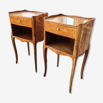 Pair of vintage bedsides Louis XV marquetry