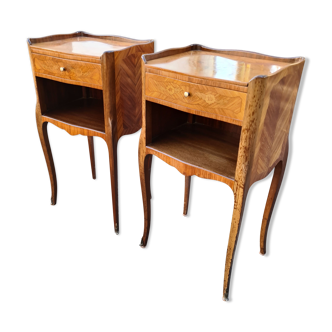 Pair of vintage bedsides Louis XV marquetry